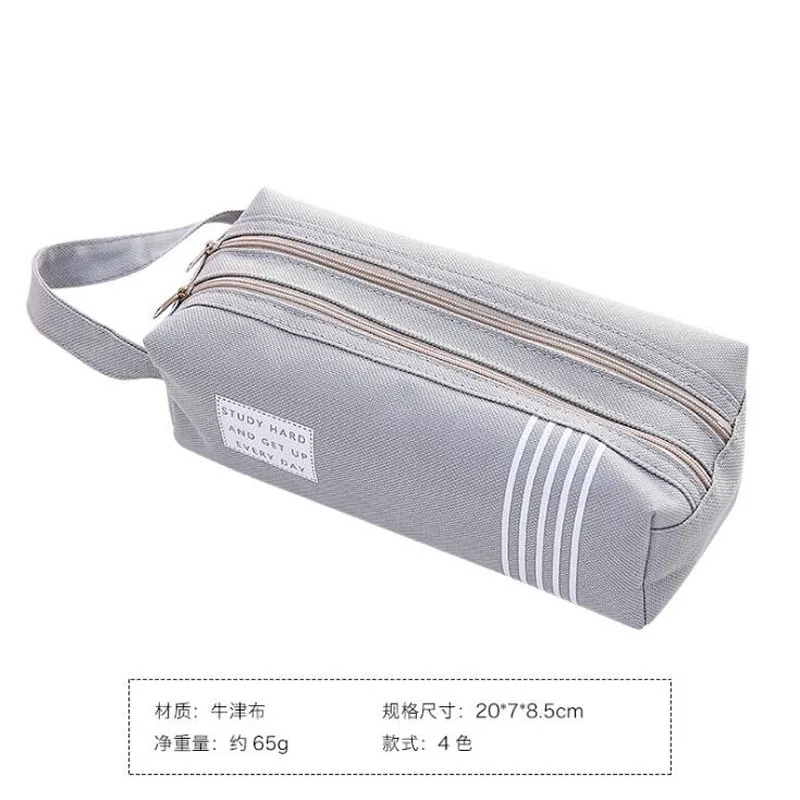 Pencil Case Solid Estuche Escolar Double Zipper Large Trousse Scolaire Stylo Pencilcase Stripe Canvas | Канцтовары для офиса и