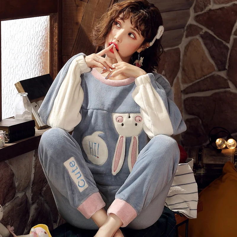 LYun Пижама женская осень и зима коралловый бархат плюс толстый фланелевый пуловер