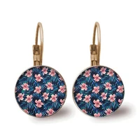 new beautiful colorful flower pattern earrings round glass pendant earrings female fashion jewelry gifts