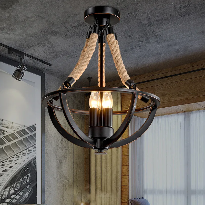 Винтажная люстра в стиле ретро Лофт кованая железная черного цвета для ресторана