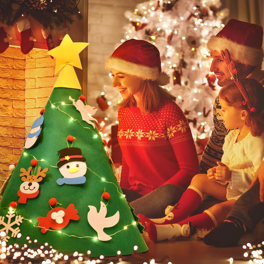 

Creative DIY Felt Christmas Tree Decorations Set Kids Gifts New Year's Door Wall Hanging Ornaments Xmas Tree Snowman Santa Claus