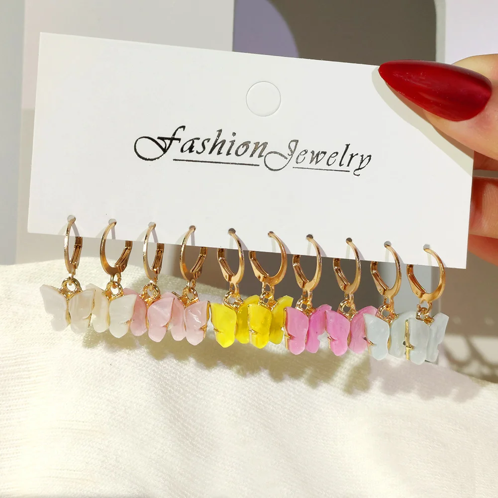 

5/set Trendy Candy Color Acrylic Butterfly Hoop Earrings Set For Women Y2K Rainbow Animal Huggie Earring Y2K Jewelry Accessories