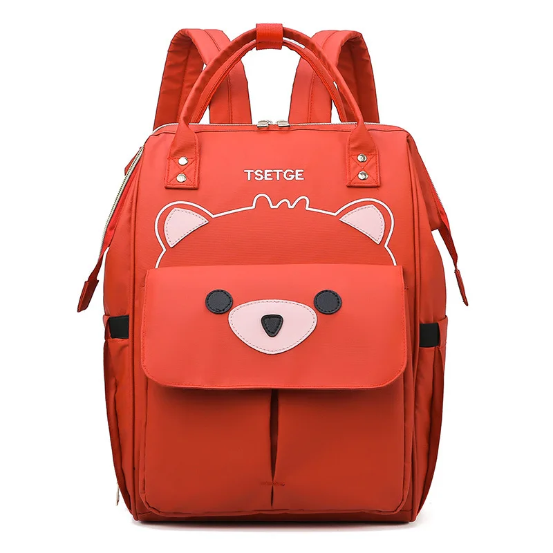 coral red Kawaii Bear Mommy рюкзак, водонепроницаемая сумка для ухода за ребенком, Большой Вместительный рюкзак для путешествий, многофункциональная сумка для подгузников Rugzak - Цвет: coral red