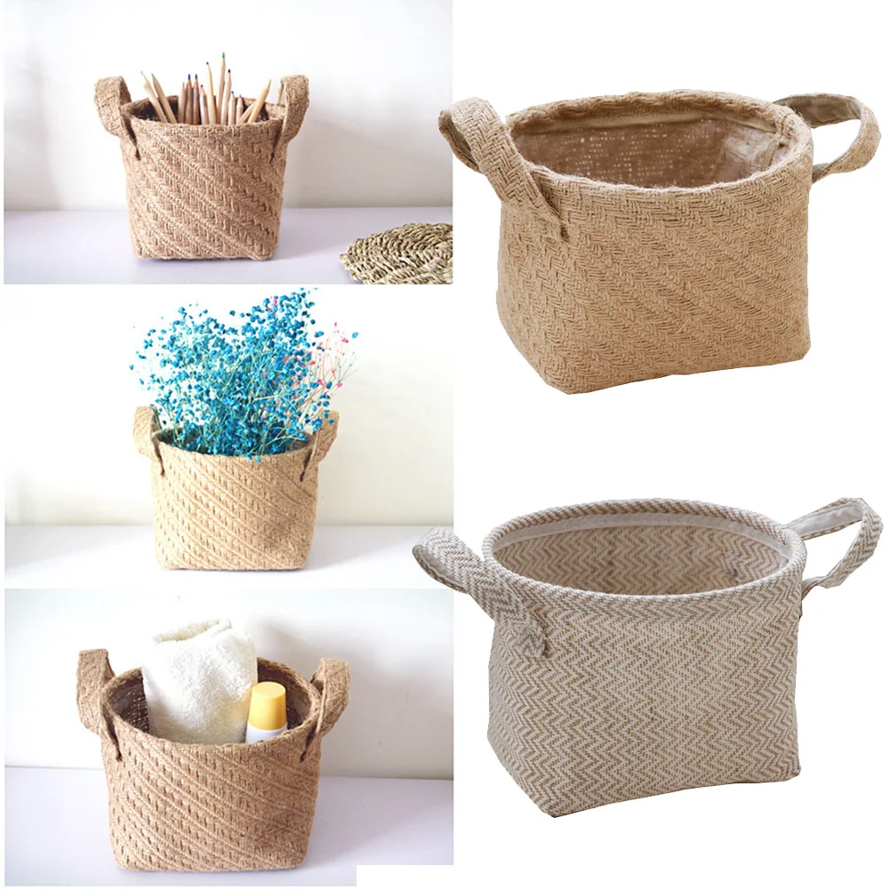 

Storage Basket Bamboo Linen Cotton Flower Basket Environmentally Safe Handmade For Garden Flower Pot Storage Basket