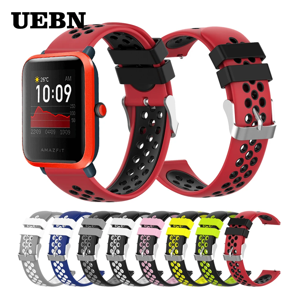 UEBN 20 мм спортивные силиконовые Замена дышащая повязка для Huami Amazfit bip S браслет