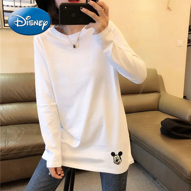 

Disney Mickey cotton women's mid-length female Korean version of the new loose long-sleeved t-shirt cartoon bottoming shirt