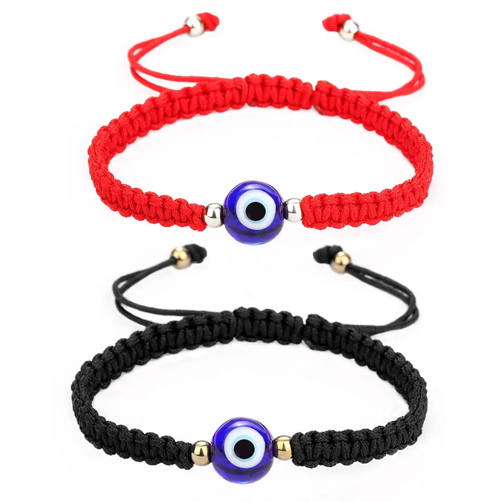 

2Pcs Handmade Red Rope String Evil Blue Eye Bracelets Ojo Turco Kabbalah Protection Luck Amulet Wish Bracelet Jewelry for Women