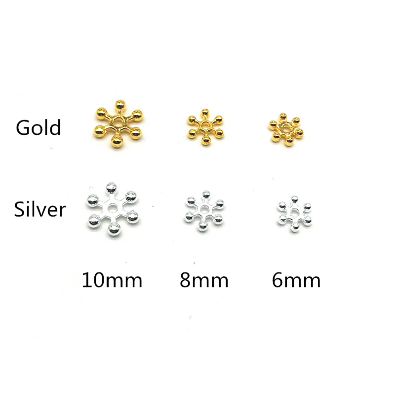 50 шт. золотые и серебряные бусины в виде снежинок из сплава аксессуары для
