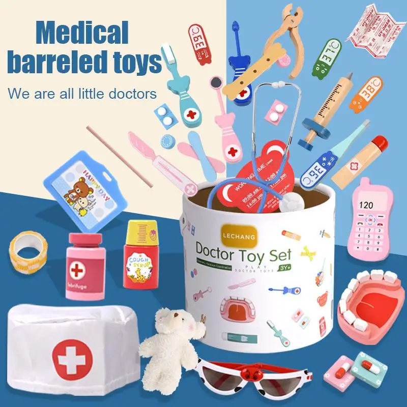 

Children's Simulation Doctor Toy Wooden Set Play House Girl Nurse Boy With Stethoscope Montessori Education Role-playing Toys