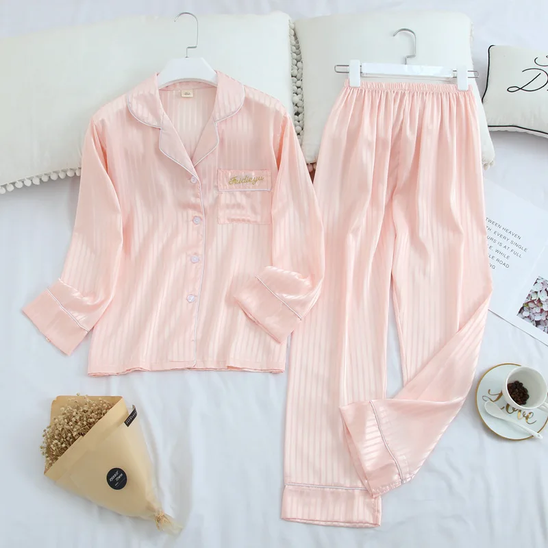 Пижама Мужская и женская с длинными рукавами брюки на весну осень лацканами из