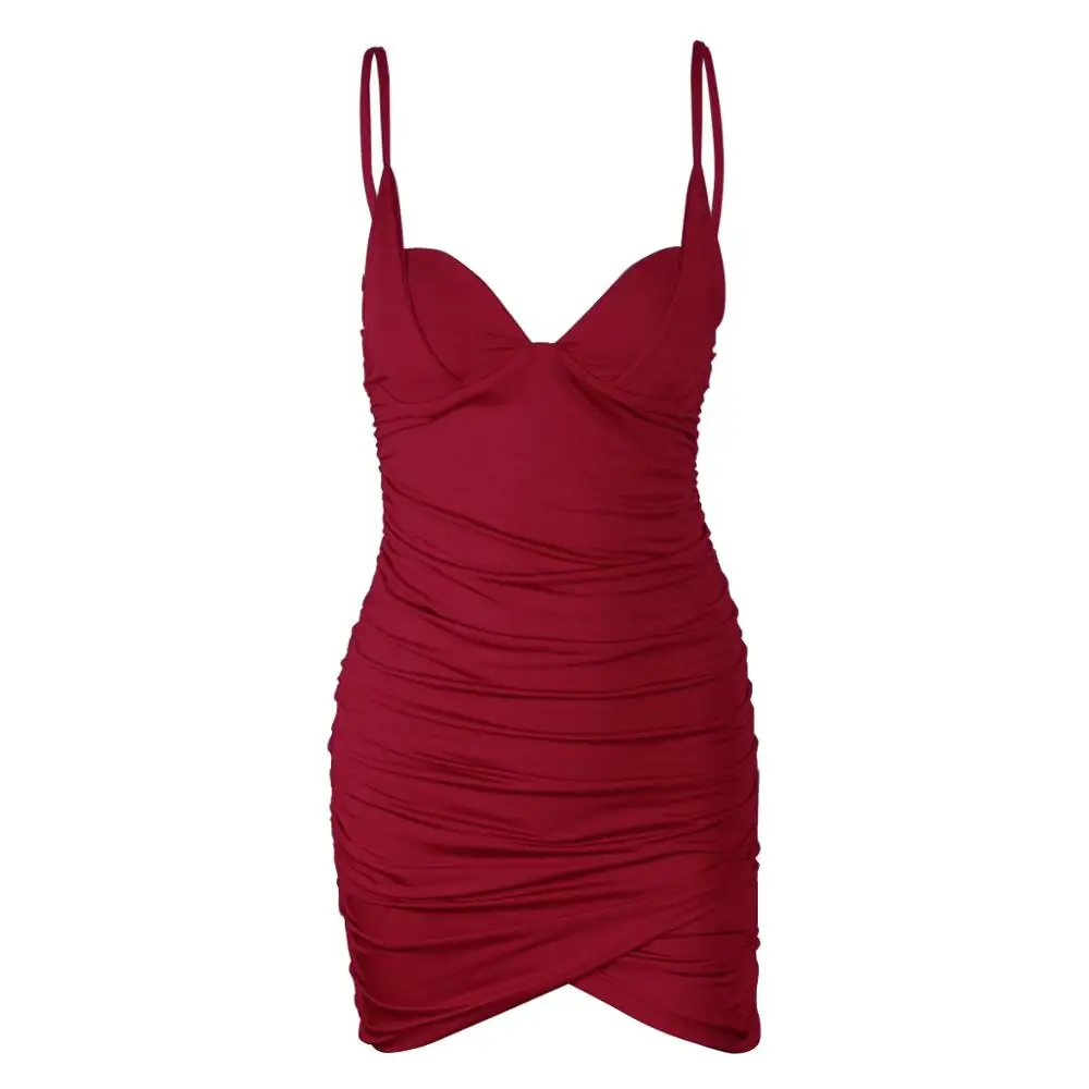 

Neatie kiddie Solid Sexy Strap V-neck Short Dress Women Clothes Sleeveless Backless Pleated Dress Vestidos