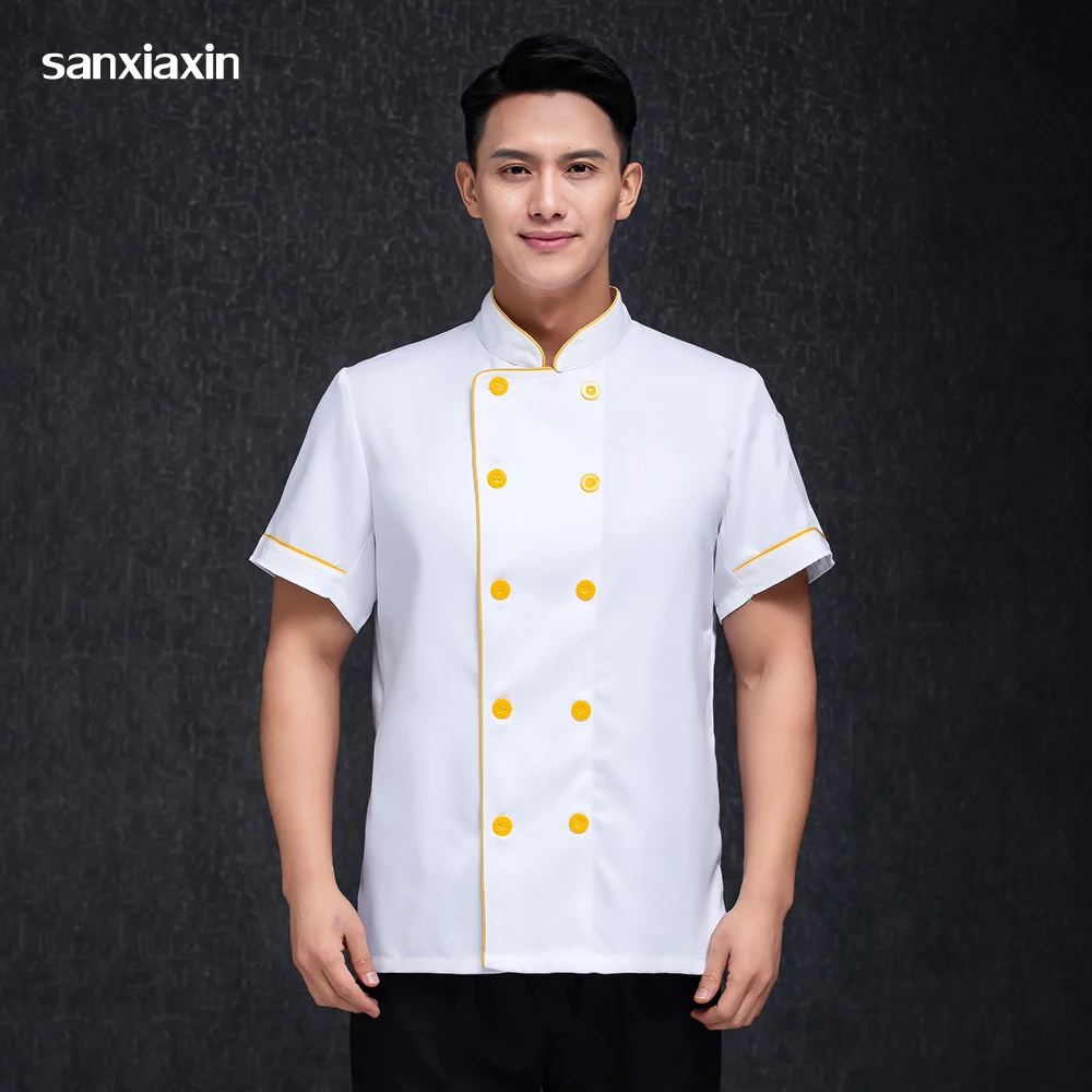 

Food Service Cook Coat Wholesale Double Breasted Chef Jacket Clothes Unisex Hotel Kitchen Chef Uniform Bakery Short Sleeve Shirt