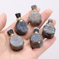 natural black agate pendant rhombus perfume bottle pendant for jewelry making diy charms bracelet necklace 20x35mm