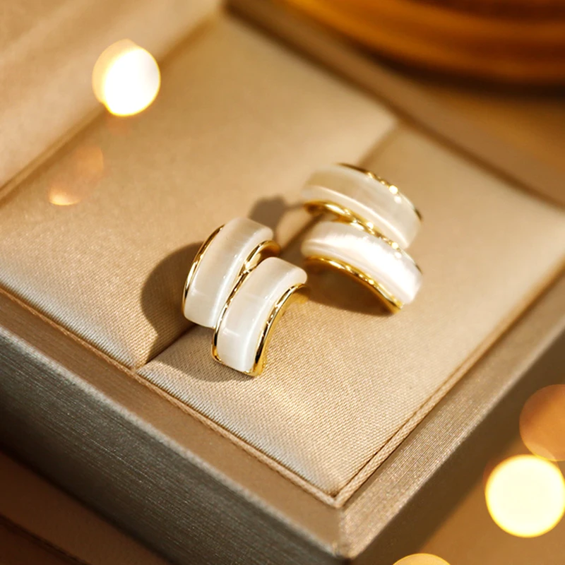 

New Popular 14K Real Gold Plated Geometric Opal Earrings for Women Girl Jewelry S925 Silver Needle Stud Birthday Party Fine Gift