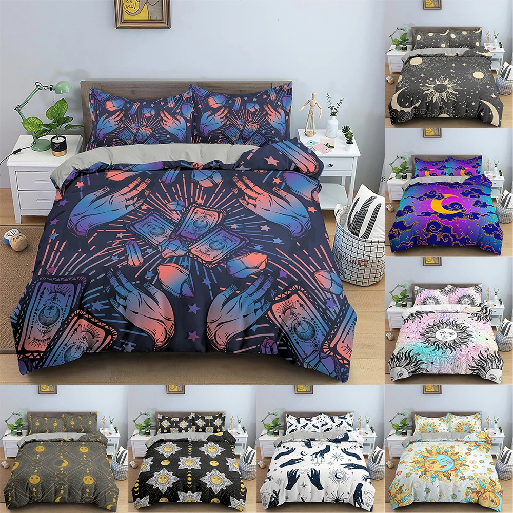 

Комплект постельного белья «солнце и луна», пододеяльник с рисунком Таро, Королевский размер, комплект одеял с застежкой-молнией, домашний ...