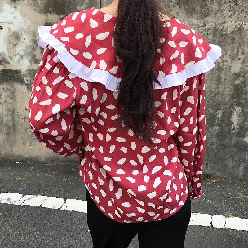 

RUGOD 2021 printed temperament fungus cuffed doll shirt women