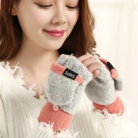 2020 winter womens warm gloves new thick wool knitted fingerless half finger fingerless flip jacquard pure color stitching