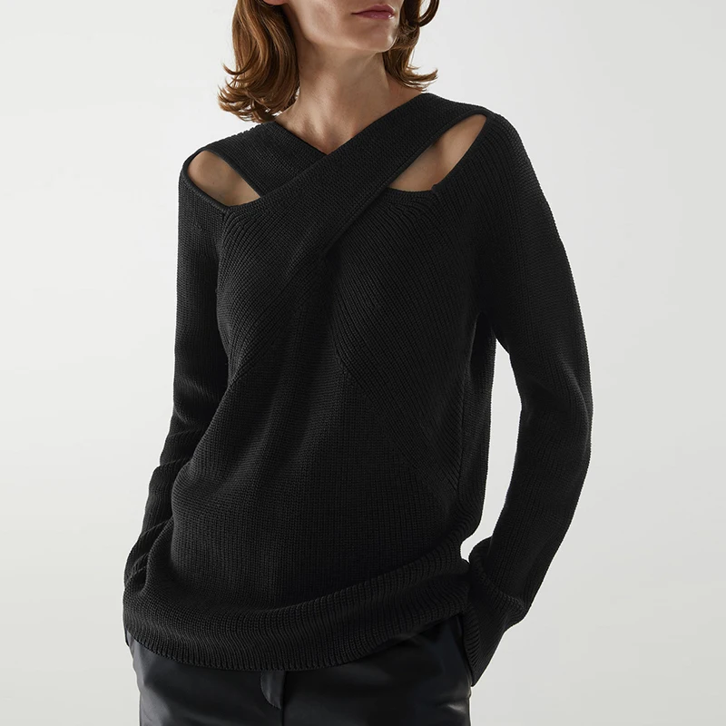 

Women Hollow Out Pullover Sweaters Criss-Cross Spring Autumn Knitwear Sweater Jumpers