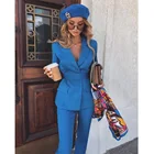 Модные женские смокинги, свадебный костюм для матери невесты с красным ковром и синими лацканами, облегающие Вечерние брюки для выпускного вечера, 2 предмета