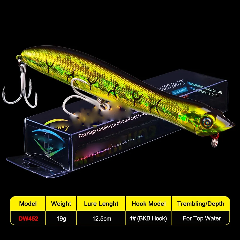 

1PC Popper Fishing Lure 12.5cm 19g Floating Plastic Hard Bait Topwater Artificial Wobbler Bass Tackle