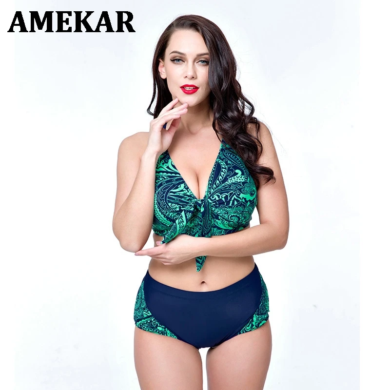 

Женский размера плюс бикини купальник купальный костюм большие женские бикини из двух частей с V-образным вырезом отдельные большие купаль...