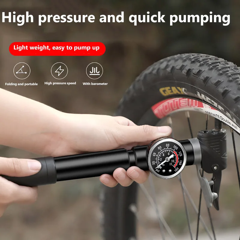 Bicycle Inflator 160 PSI Gauge Bikes High Pressure Mini Portable Manual Pump Suitable For All Cycling And Balls With Barometer | Спорт и