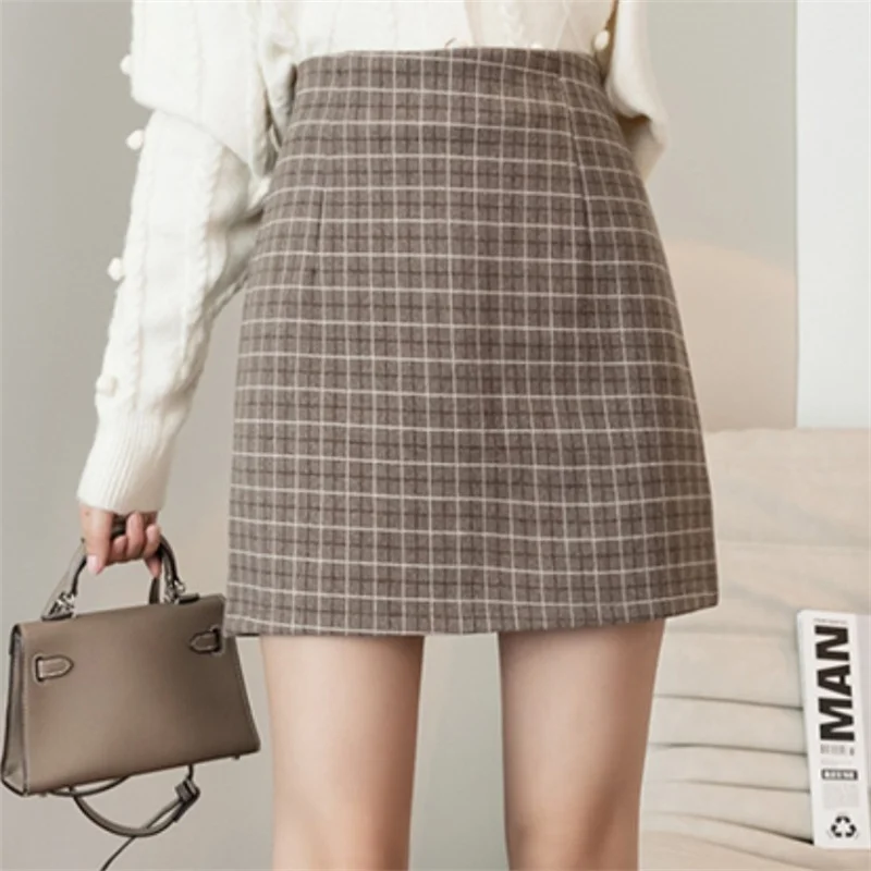 

Мини-юбка женская клетчатая, осенне-зимняя, трапециевидная, с высокой талией