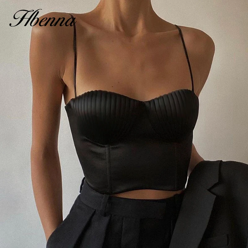 Женский атласный укороченный топ Hbenna белый с ракушками и складками сексуальный