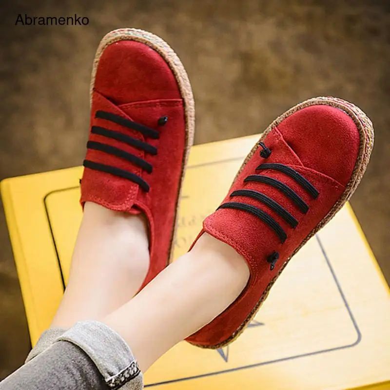 Женские туфли на толстой платформе красные повседневные лоферы шнуровке плоской