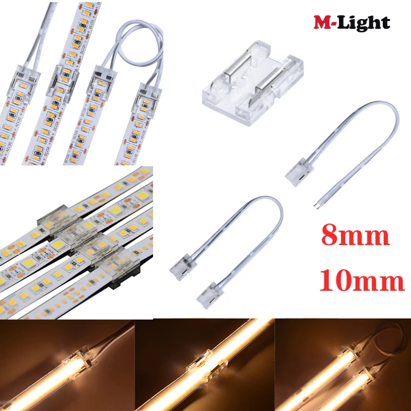

2Pin COB LED Strip Connector 8mm 10mm Single Color 5050 3528 5630 Tape Light Strip to Wire FOB Corner Connectors No welding 5PCS