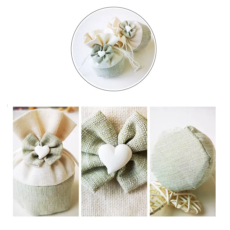 Креативные зеленые подарочные сумки с кулиской и карманами для конфет маленькие