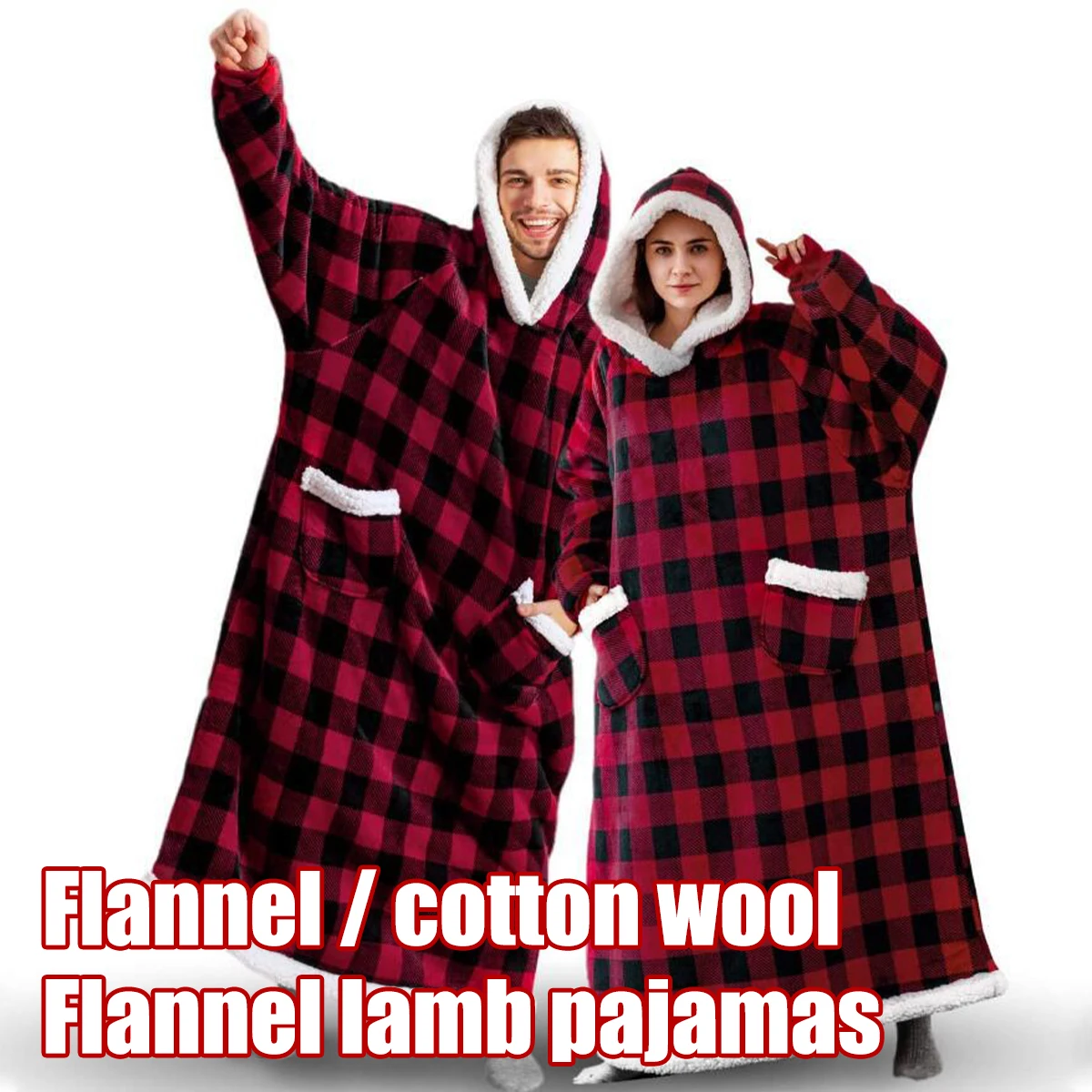 

1.2M Super Long Flannel Blanket with Sleeves Winter Hoodies Sweatshirt Women Men Pullover Fleece Giant TV Blanket with Pocket