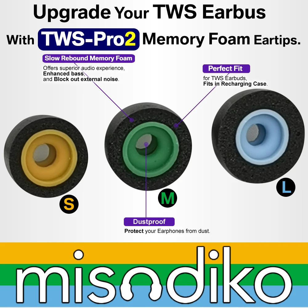 misodiko tws pro2 memory foam eartips replacement for beats fit pro studio buds samsung galaxy buds soundcore liberty free global shipping