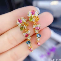 kjjeaxcmy fine jewelry 925 sterling silver inlaid natural tourmaline luxury chinese style female flower ear stud support test