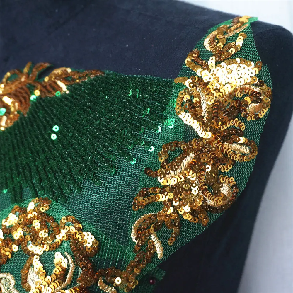 1 комплект золотых блесток кружевной ткани зеленый кисточкой сетки Королевский