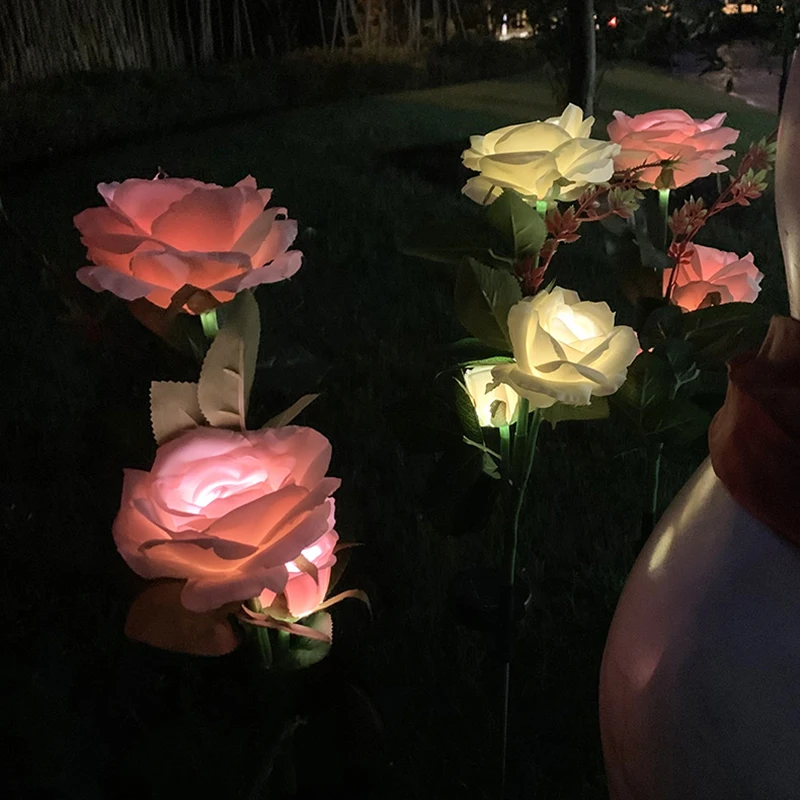 구매 2pcs Led 태양 꽃 램프 정원 로즈 랜 턴 야외 방수 조명 마당 잔디 풍경 파티오 웨딩 장식 조명
