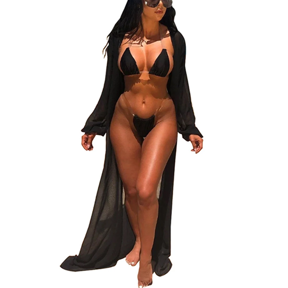 Женский сексуальный комплект из 3 предметов раздельное бикини прозрачный