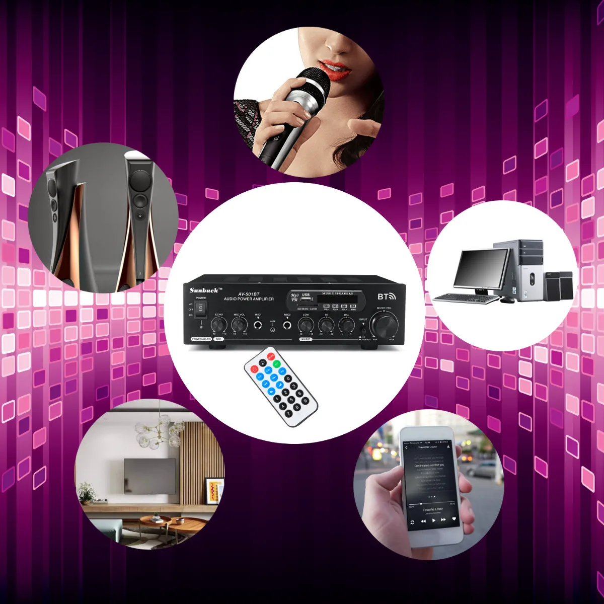 Bluetooth 2,0 Hi-Fi 1200W 220 V/110 V аудио усилитель мощности динамик 4 микрофон Пульт дистанционного управления Поддержка цифровой FM радио USB SD карты 2 входной сигнал Mic