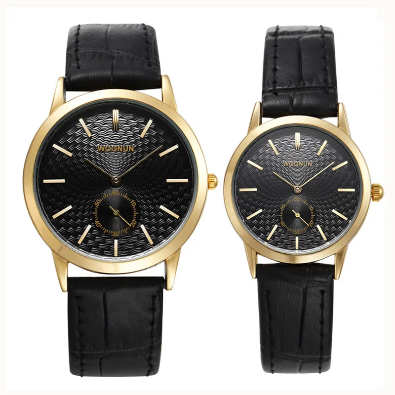 New Fashion Men Women Pair Watches WOONUN Top Luxury Brand Couple Watches for Lovers Genuine Leather Strap Quartz-Watch Cinturon