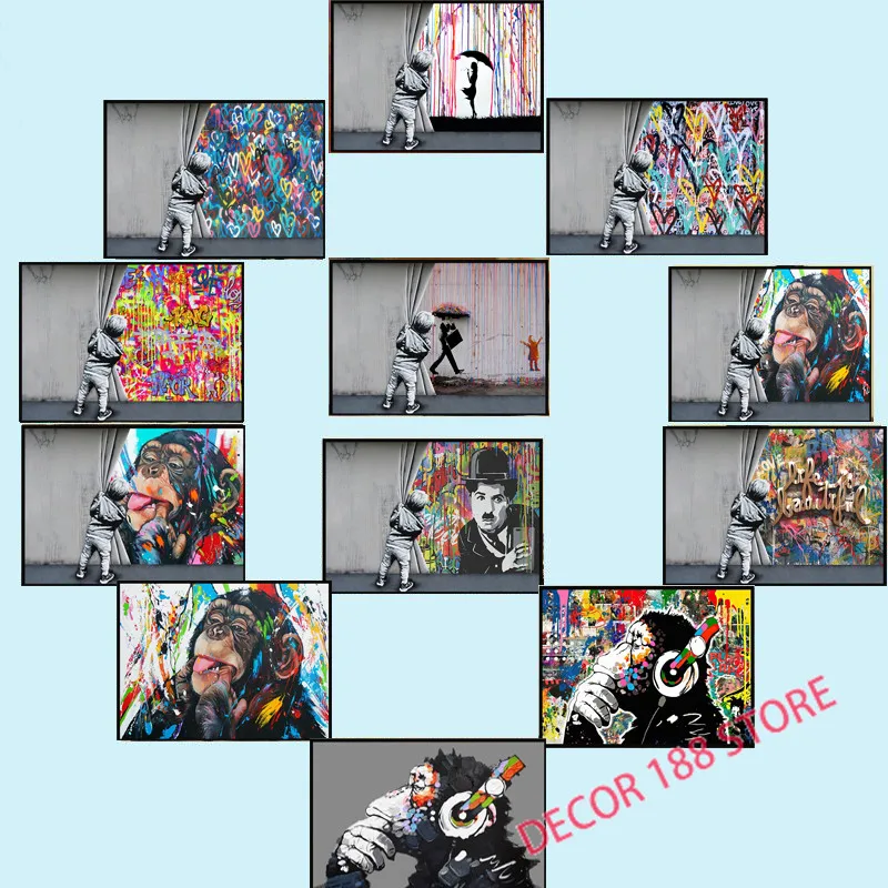 

Street Graffiti Art Posters and Prints Paint Rain Love Disney Canvas Painting Wall Art Pictures for Living Room Home Decor