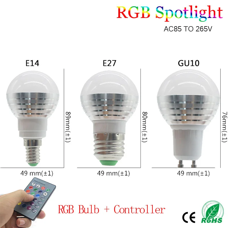 85-265V E27 E14 GU10 RGB светодиодный лампа 16 Цвет Magic Ночной светильник Настенный с