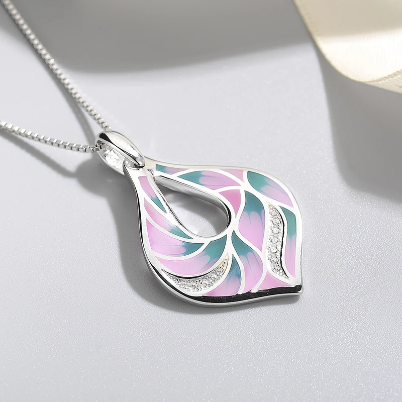 Кулон из серебра 925 пробы с розовой эмалью в форме капли воды вечерние ювелирные