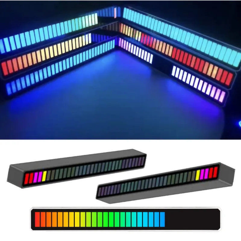 

2021 New Car Sound Control Light RGB Voice-Activated Music Rhythm Ambient Light with 32 LED 18 Colors Car Home Decoration Lamp