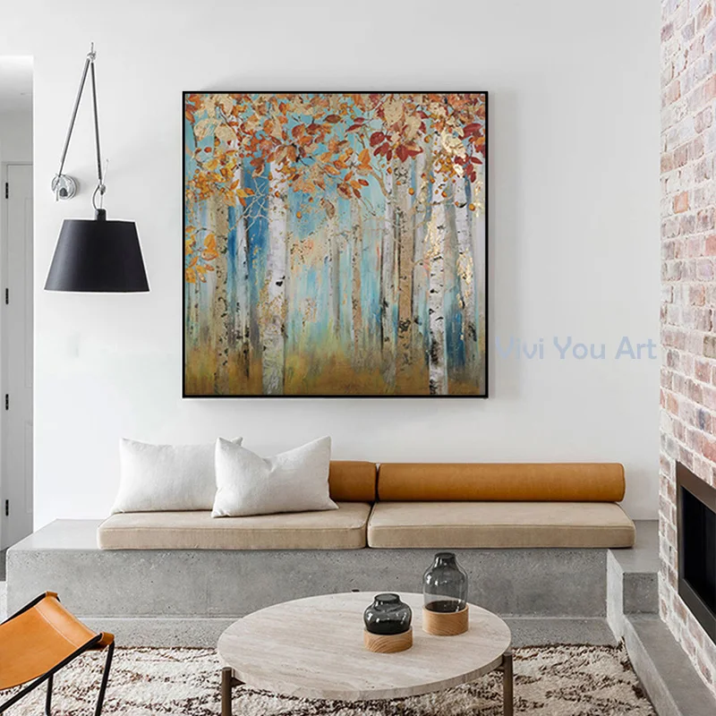

Abstract Golden Tree Paintings Wall Pictures Modern Canvas Painting Blue Poster Handmade Wall Art For Living Room Bedroom Nordic