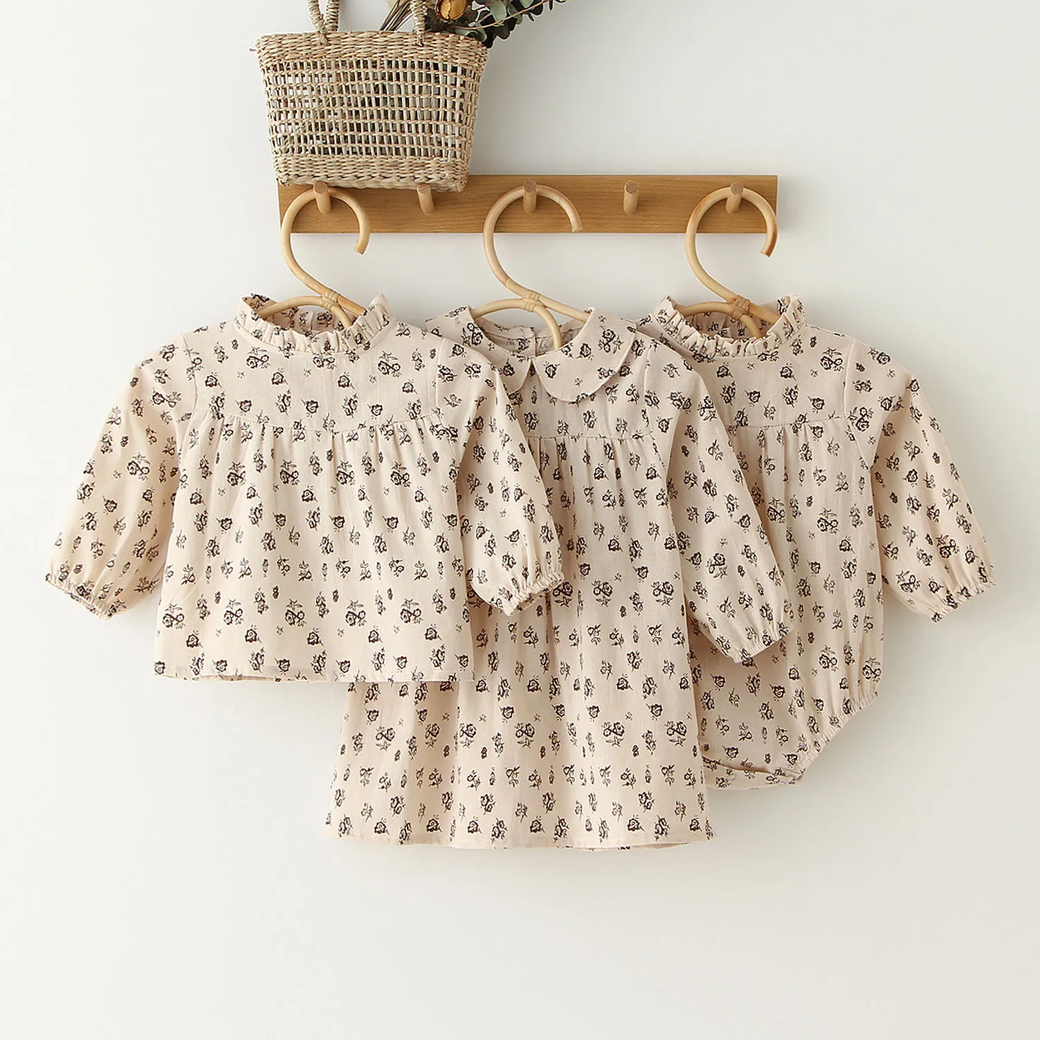 Vintage Floral Girls Dress Spring Kids Long Sleeve Linen Cotton Dresses Baby Princess Party Clothes Birthday | Детская одежда и