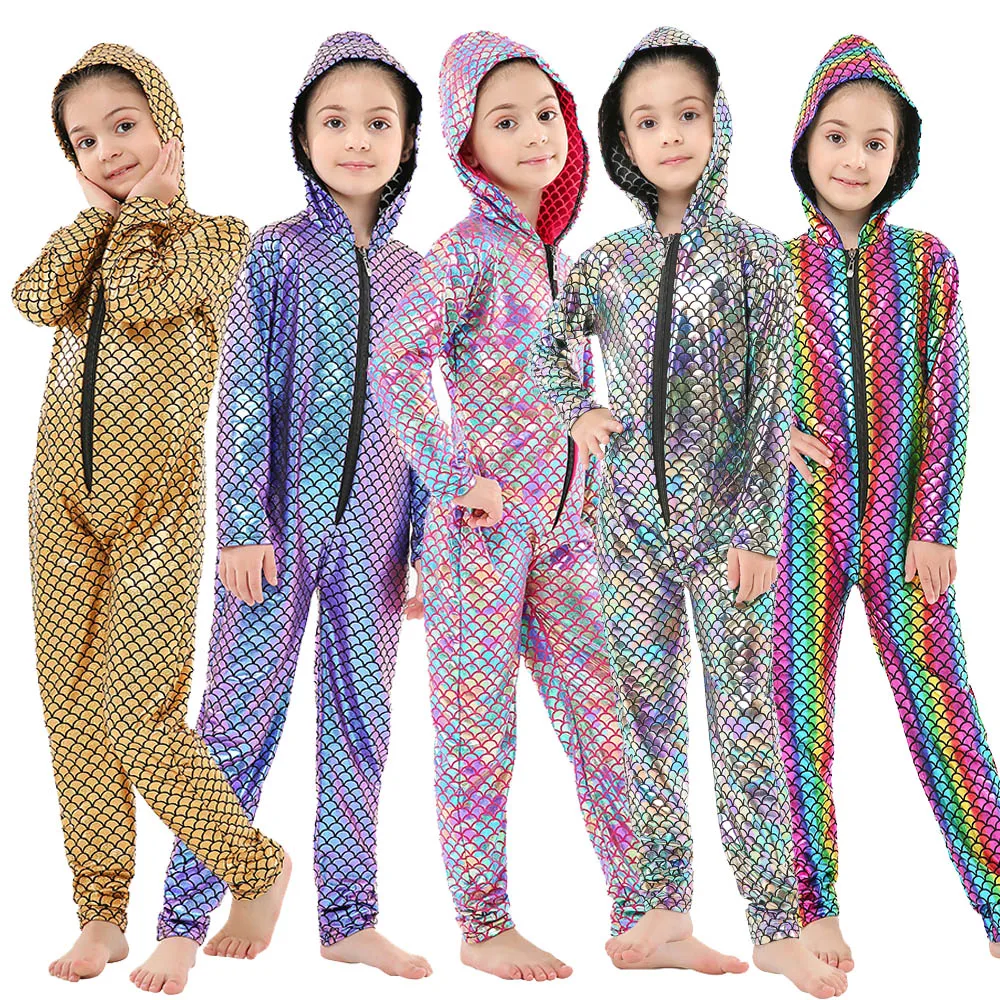 Комбинезоны для мальчиков из спандекса с капюшоном маленьких девочек блестками