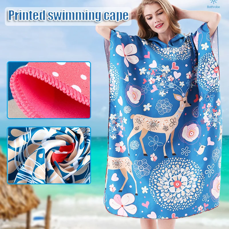 Быстросохнущего банный халат с капюшоном и свободные печати плавательный плащ