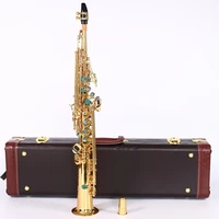brass straight soprano sax saxophone bb b flat woodwind instrument abalone color shell key carve pattern with beautiful case