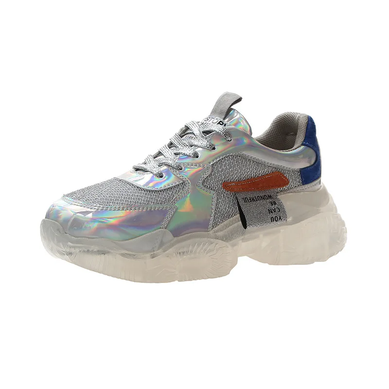 

2021 spring and autumn new lace-up sequin trend wild shoes transparent jelly single shoes platform platform shoes sneakers