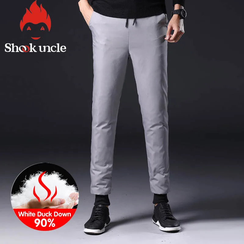Зимние теплые мужские пуховые брюки 90 белый утиный пух для занятий спортом на